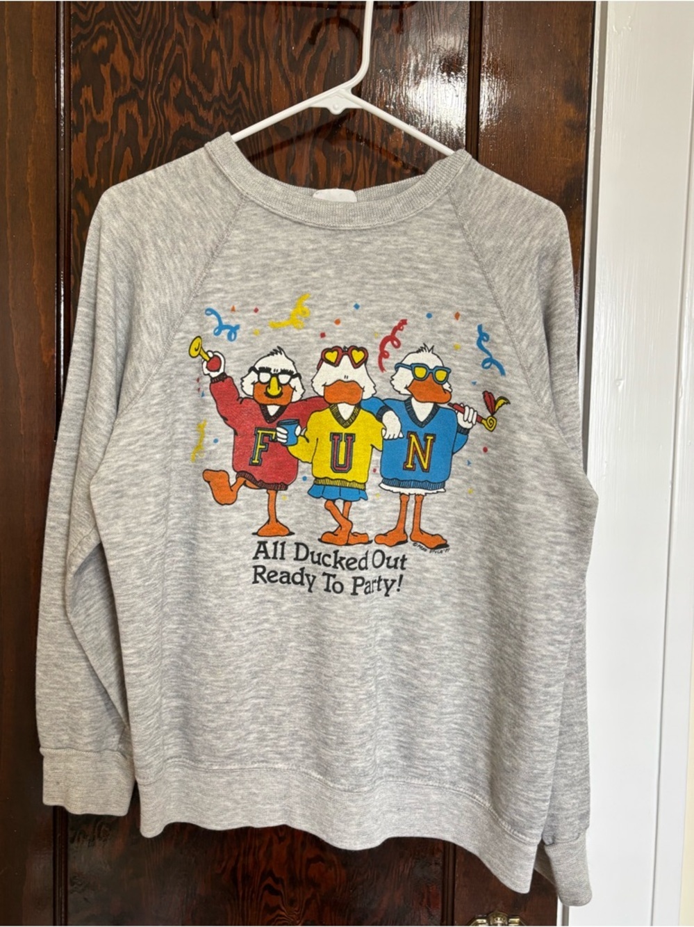 Vintage Gray 'All Ducked Out Ready To Party!' Graphic Sweatshirt
